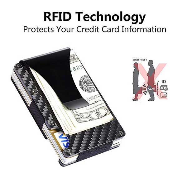 Genuine 100% Carbon Fiber RFID Blocking Money Clip Card Holder W5 